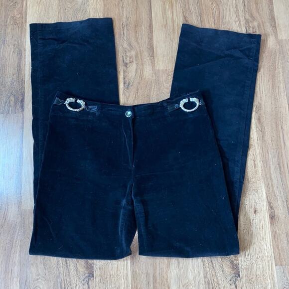 Absolu Paris Vintage 90s Black Velour Pants with Metal Dragon Accents EUC Sz 33 - Picture 1 of 9